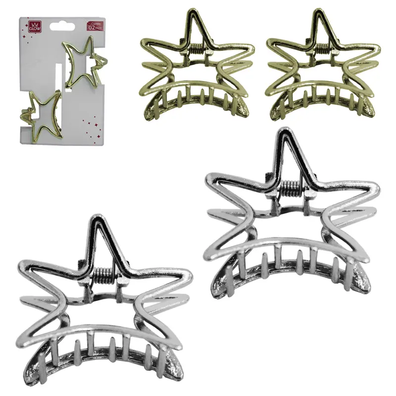 KIT ACESSORIOS PARA CABELO PIRANHA DE METAL COM 2 PECAS 5X3CM