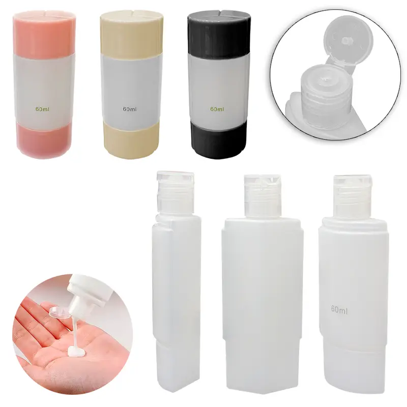 KIT DE FRASCOS FLIP TOP DE PLASTICO PARA VIAGEM 3 EM 1 COM TAMPA 60ML