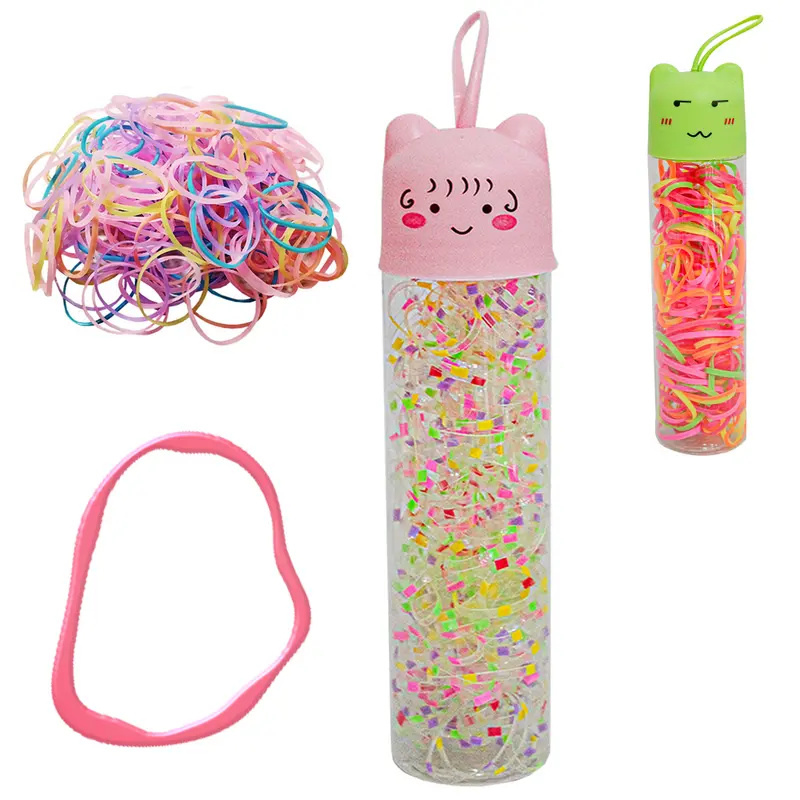 KIT ACESSORIOS PARA CABELO ELASTICO / RABICO DE SILICONE COM 160 PECAS 2CM DE Ø NO POTE BICHINHO