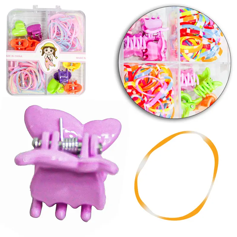 KIT ACESSORIOS PARA CABELO ELASTICO / RABICO DE SILICONE + PIRANHA COIM 128 PECAS NO ESTOJO