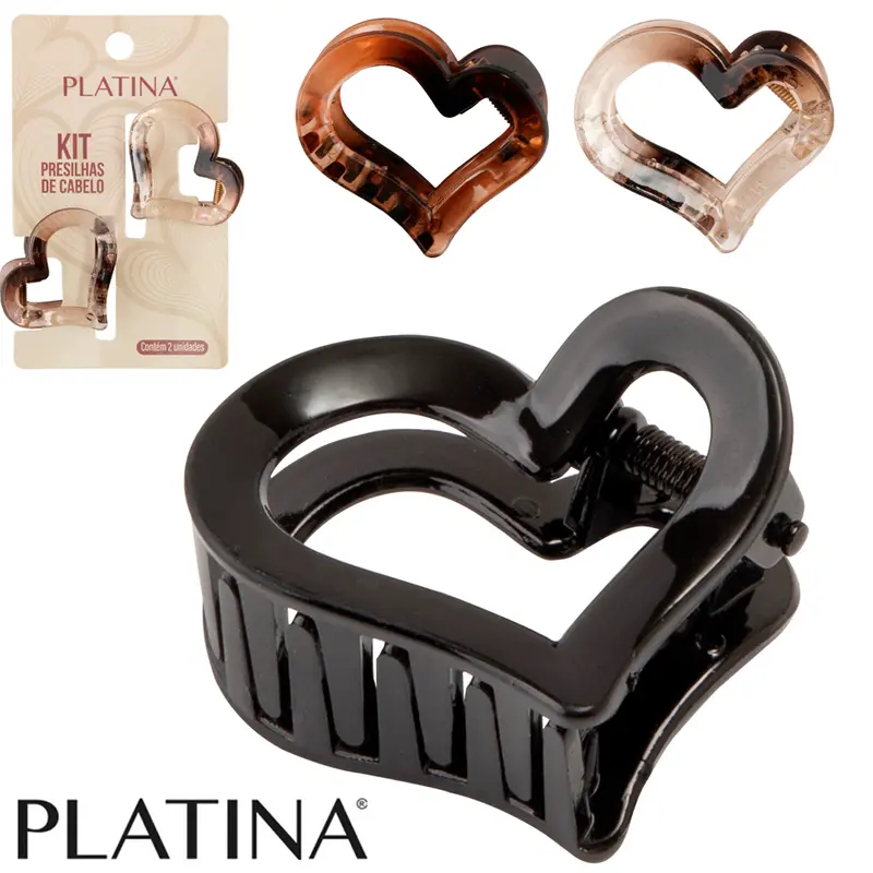 KIT ACESSORIOS PARA CABELO PIRANHA CORACAO PLATINA COM 2 PECAS 3,8X3,5X2,5CM