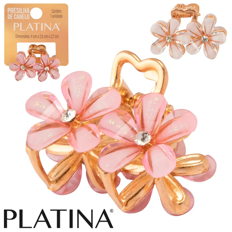 ACESSORIO PARA CABELO PRESILHA DE METAL FLOR PLATINA 4X2,7X2,5CM