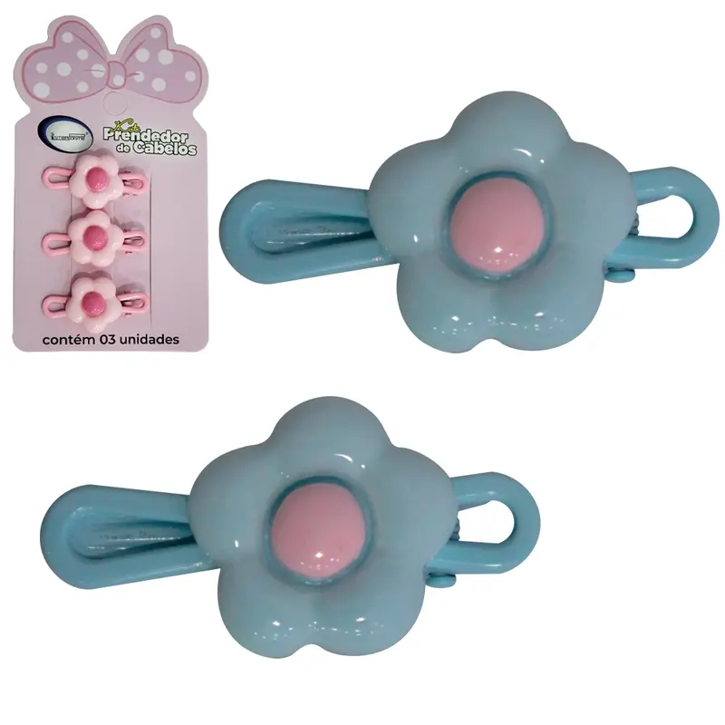 KIT ACESSORIOS PARA CABELO PRESILHA FLOR COM 3 PECAS
