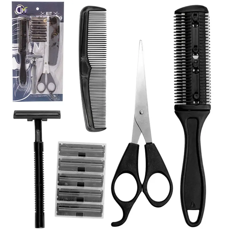 PENTE COM TESOURA DE BARBEIRO / CABELEIREIRO + APARELHO BARBEAR / BARBEADOR 9 PECAS
