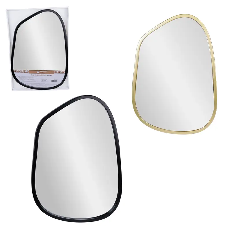 ESPELHO ORGANICO SALINE DE PENDURAR EMOLDURADO DECORATIVO BLACK / METALIZADO DOURADO 49X35CM