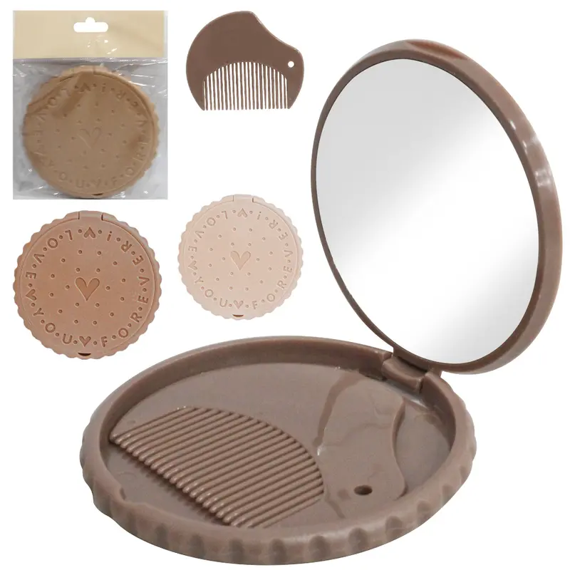 ESPELHO DE BOLSA REDONDO COM PENTE COOKIE 8,5CM DE Ø