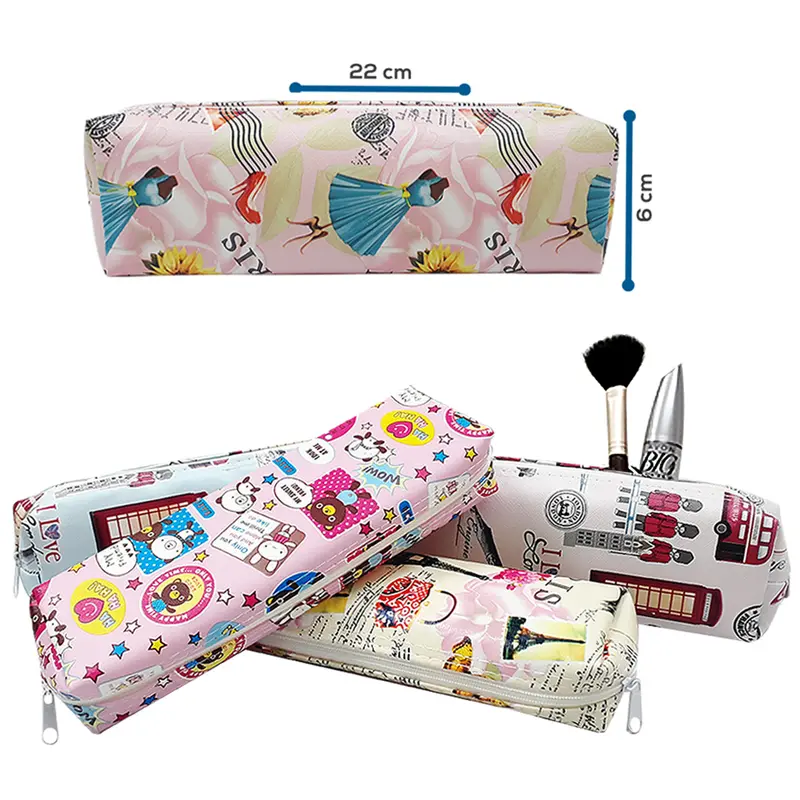 ESTOJO NECESSAIRE FEMININA COM ZIPER ESTAMPAS SORTIDAS 20X7X4CM