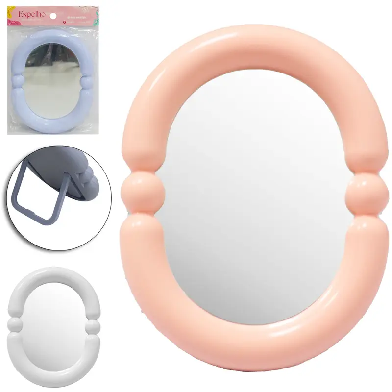 ESPELHO DE MESA / PENDURAR OVAL COM MOLDURA DE PLASTICO 17X14CM
