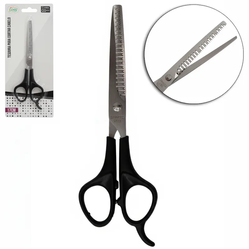 TESOURA DENTADA DE BARBEIRO / CABELEIREIRO DE INOX 6,5'' 17CM