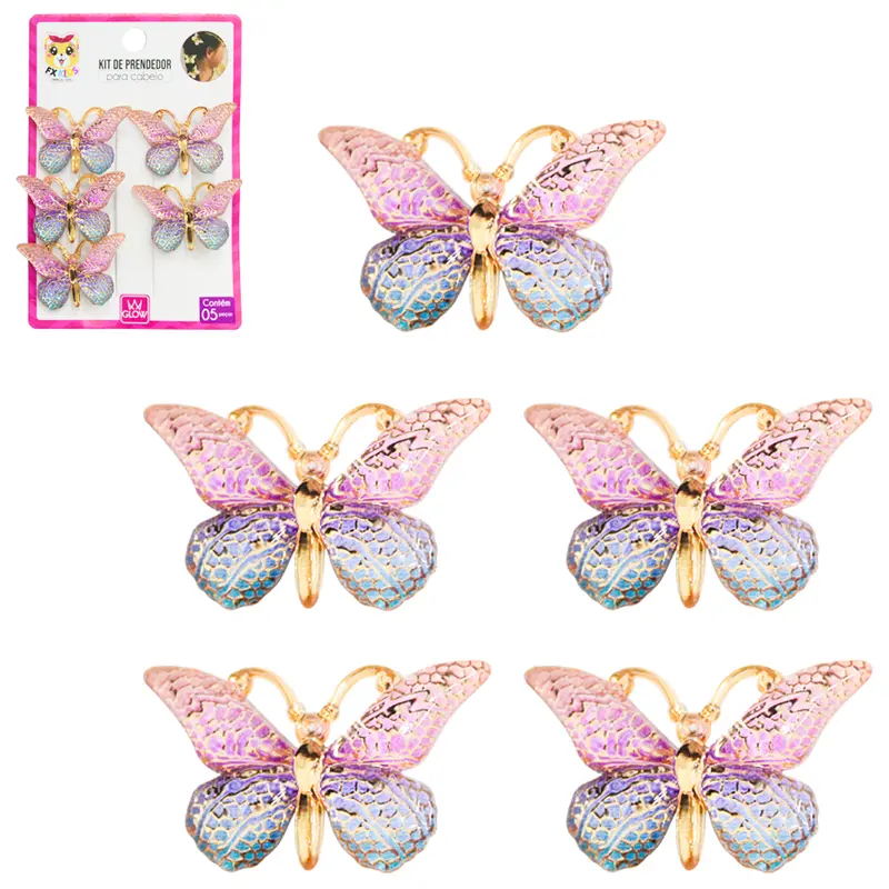 KIT ACESSORIOS PARA CABELO PRESILHA BORBOLETA COM 5 PECAS 3,5X1,5CM