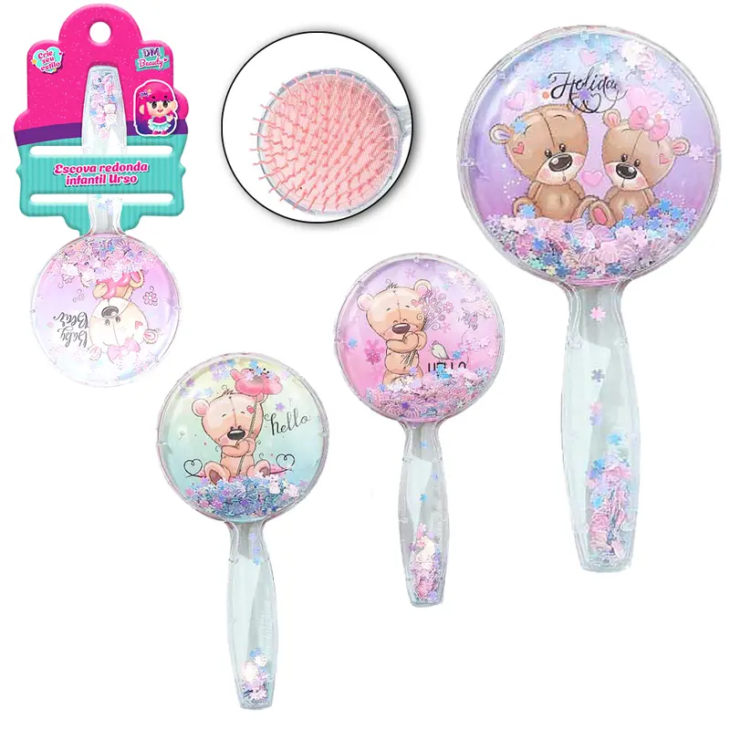 ESCOVA DE CABELO REDONDA URSO CABO ACRILICO DM BEAUTY 17,5X8,5CM DE Ø