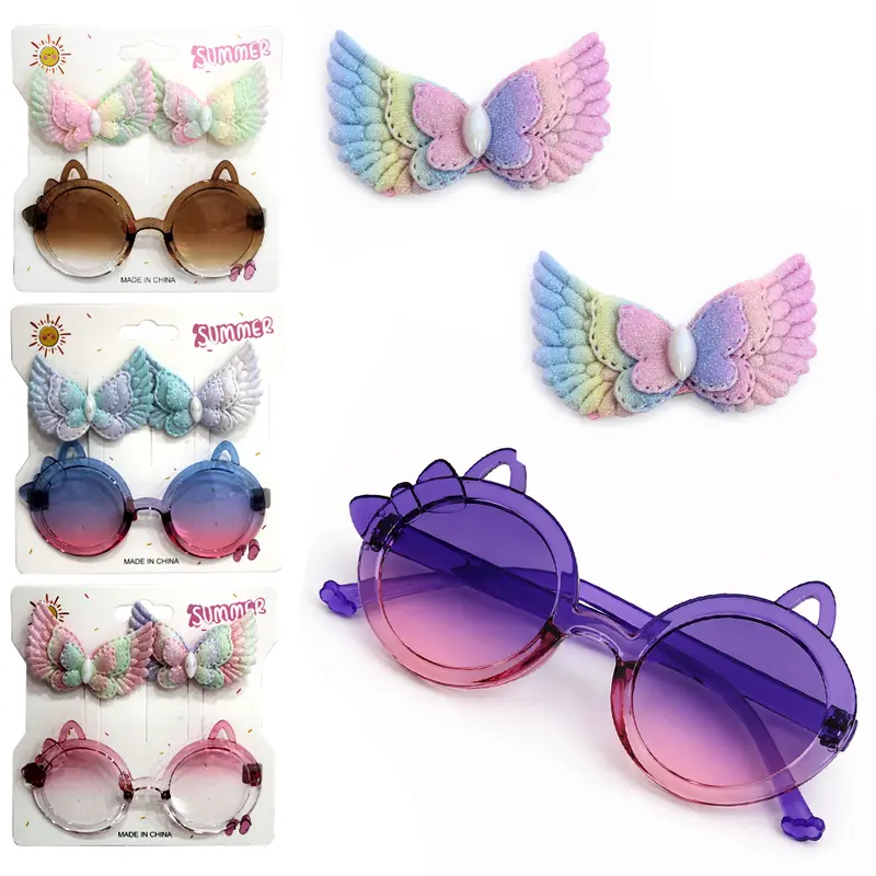 KIT BELEZA INFANTIL COM OCULOS GATINHA + 2 ACESSORIOS PARA CABELO PRESILHA BORBOLETA SUMMER