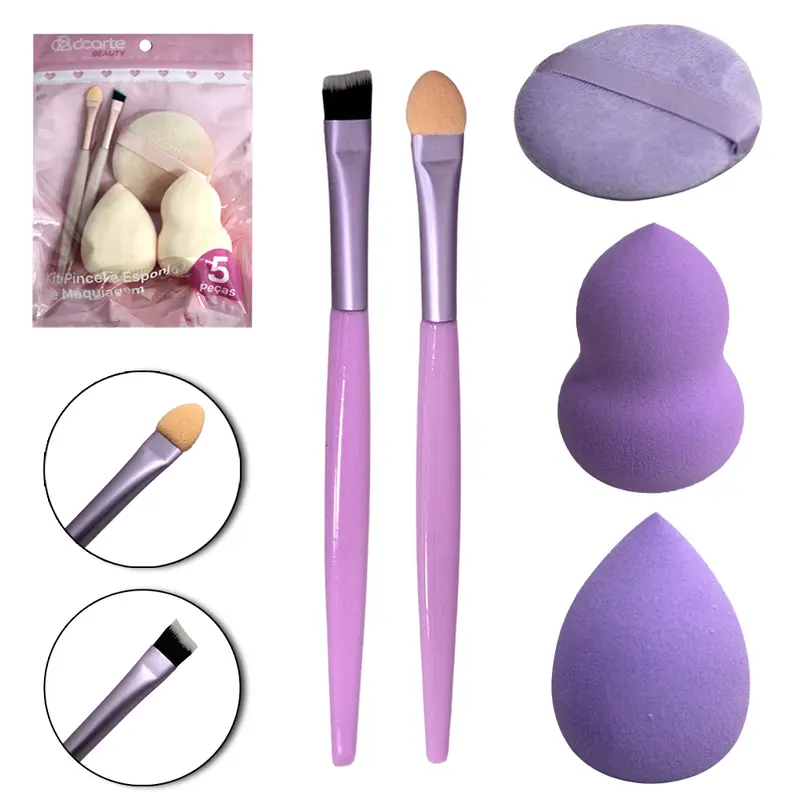 PINCEL COM ESPONJA REDONDA / GOTA PARA MAKE / MAQUIAGEM BEAUTY 5 PECAS