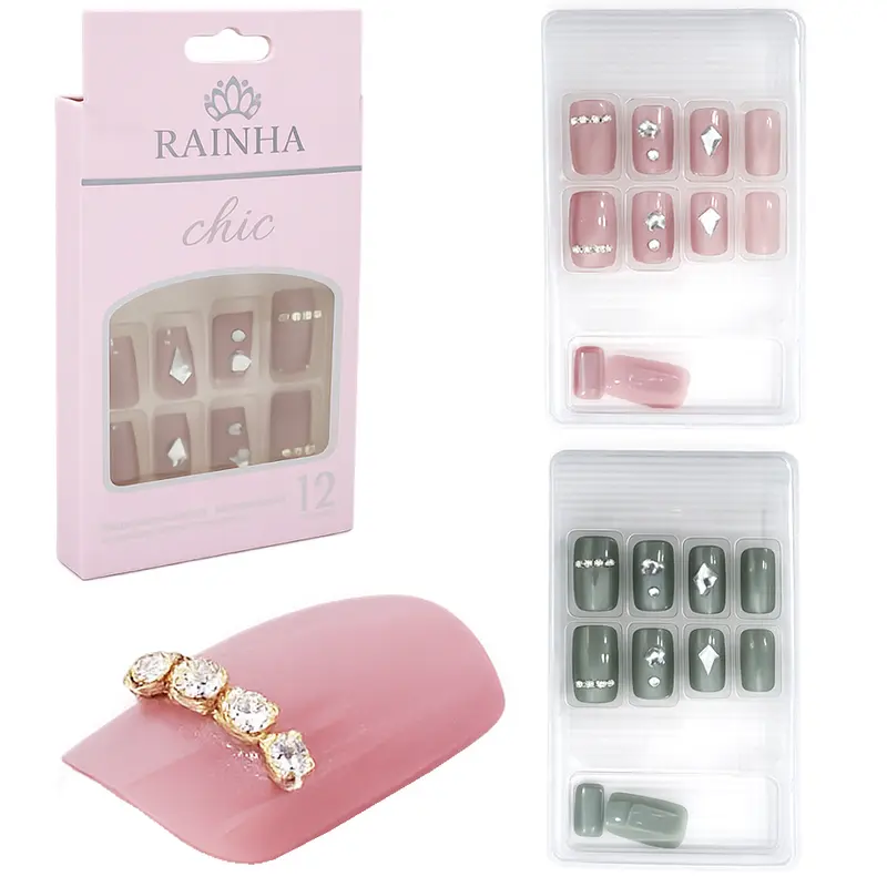 KIT DE UNHAS POSTICAS BAILARINA DECORADAS PARA MAOS RAINHA CHIC COM 12 PECAS