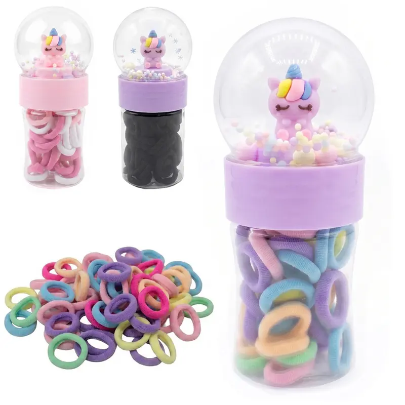 KIT ACESSORIOS PARA CABELO ELASTICO / RABICO COM 50 PECAS 2CM DE Ø NO POTE UNICORNIO