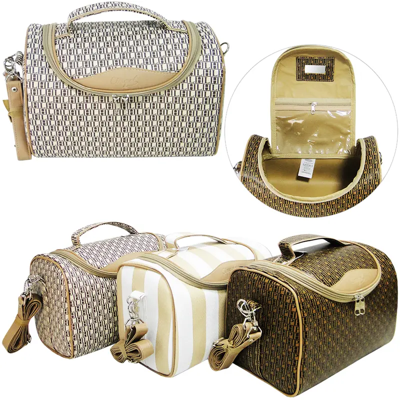 NECESSAIRE / BOLSA FRASQUEIRA RETANGULAR FEMININA ESTAMPAS SORTIDAS COM ALCA + ZIPER 27X18X16CM