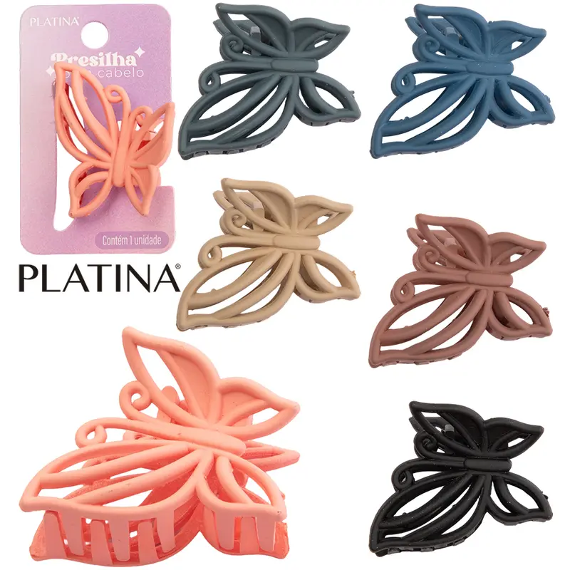 ACESSORIO PARA CABELO PRESILHA BORBOLETA PLATINA 4,5X3,5X3CM