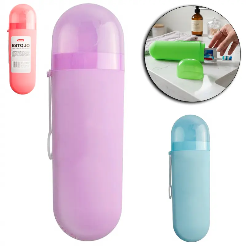 PORTA ESCOVA / ESTOJO DENTAL DE PLASTICO OVAL BIPARTIDO COM ALCA DENTALIS 20X6X3CM