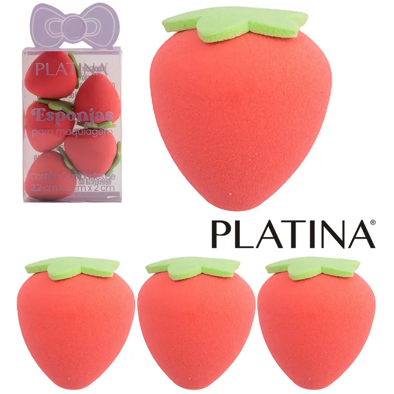ESPONJA PARA MAQUIAGEM MORANGO PLATINA COM 5 PECAS 2,2X2CM DE Ø