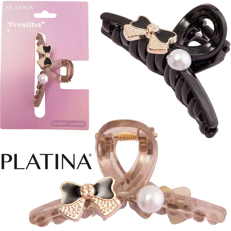 ACESSORIO PARA CABELO PIRANHA COM LACO E PEROLA PLATINA 7X3,5X3,2CM