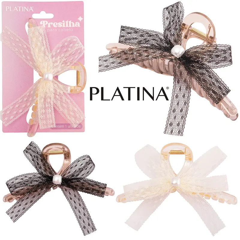 ACESSORIO PARA CABELO PIRANHA COM LACO E PEROLA PLATINA 12,5X6,5X4,5CM
