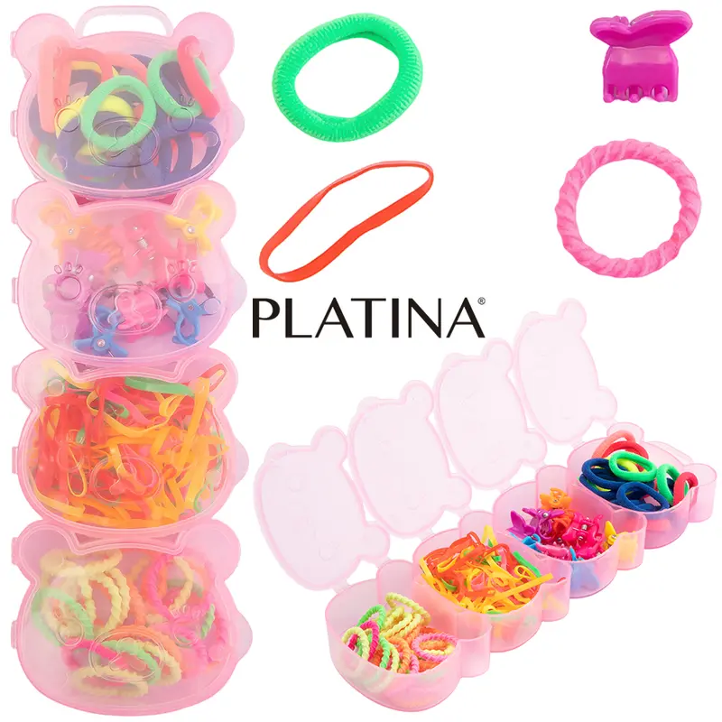 KIT ACESSORIOS PARA CABELO ELASTICO / RABICO + MINI PIRANHA 120 PECAS NO ESTOJO URSO