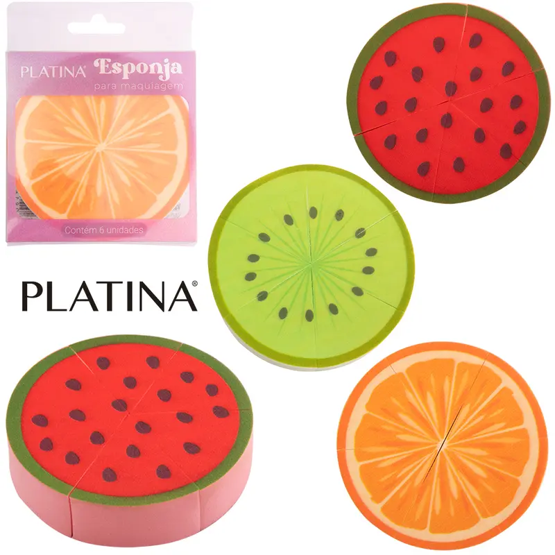 ESPONJA PARA MAQUIAGEM TRIANGULAR FRUTA PLATINA COM 6 PECAS 4X4X1,8CM