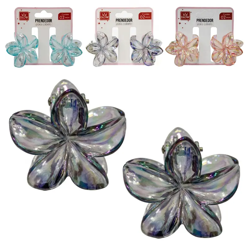 KIT ACESSORIOS PARA CABELO PIRANHA FLOR 3X2CM COM 2 PECAS