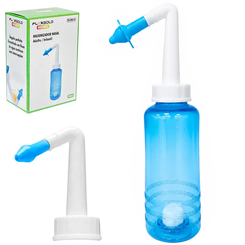HIGIENIZADOR NASAL ADULTO / INFANTIL PLASTICO COM VALVULA DE CONTROLE DE SAIDA DE AGUA + 2 BICOS FLEXGOLD HOME