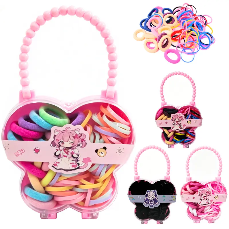 KIT ACESSORIOS PARA CABELO ELASTICO / RABICO COM 100 PECAS 2CM DE Ø NO ESTOJO BORBOLETA