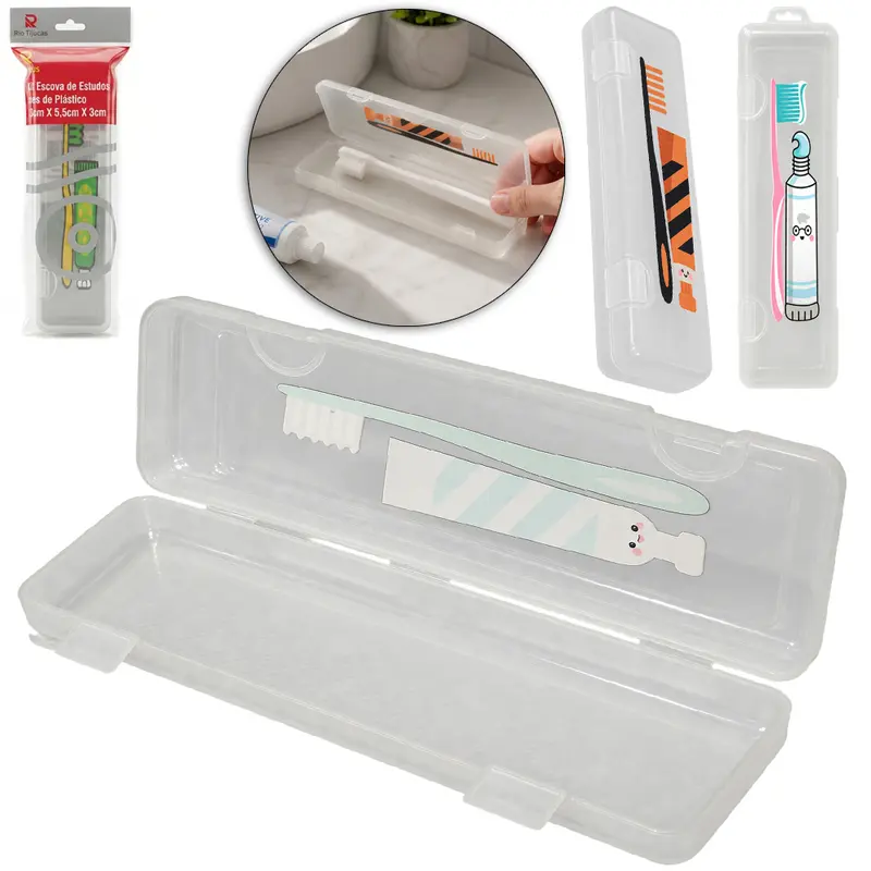 PORTA ESCOVA / ESTOJO DENTAL DE PLASTICO RETANGULAR FLIP COM TRAVA 23,5X5,5X3CM