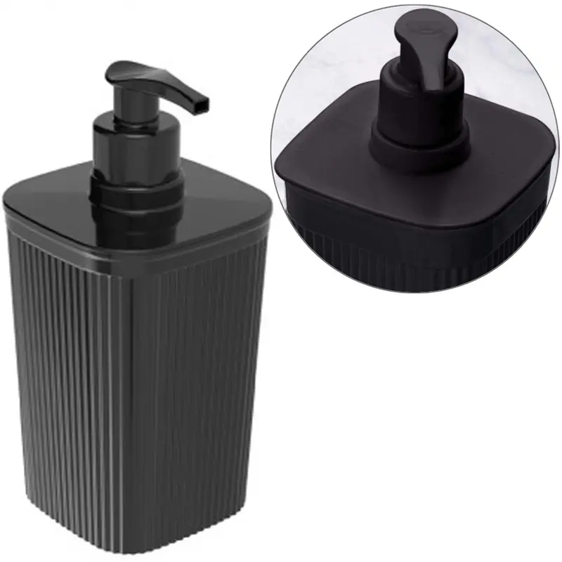 PORTA SABONETE LIQUIDO DE PLASTICO QUADRADO CLASSIC FRISOS PRETO 420ML