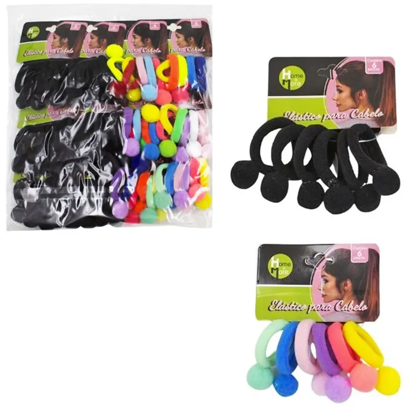 KIT ACESSORIOS PARA CABELO ELASTICO / RABICO COM POM POM COLORS 72 PECAS 3CM DE Ø
