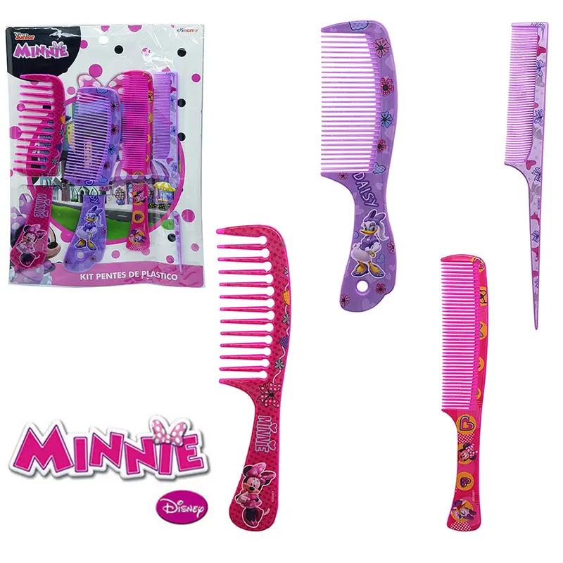 PENTE DE PLASTICO MINNIE COM 4 PECAS NA SOLAPA