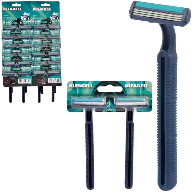 APARELHO DE BARBEAR / BARBEADOR DESCARTAVEL COM 3 LAMINAS DE INOX + FITA LUBRIFICANTE AZUL 24 PECAS