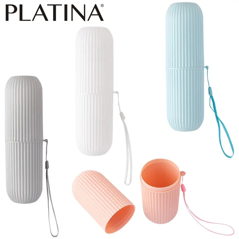 PORTA ESCOVA / ESTOJO DENTAL DE PLASTICO REDONDO BIPARTIDO COM ALCA PLATINA 19,6X6CM DE Ø