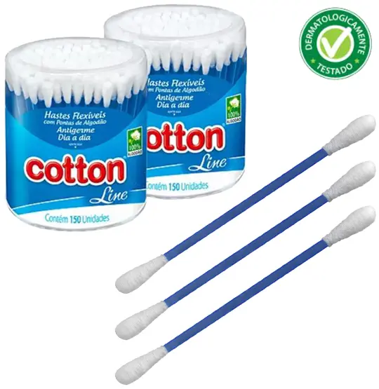 HASTES FLEXIVEIS (COTONETES) COTTON LINE COM 150 PECAS NO POTE