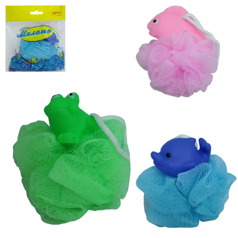 ESPONJA / BUCHA DE NYLON PARA BANHO COM BICHINHOS + SOM SORTIDOS 10CM