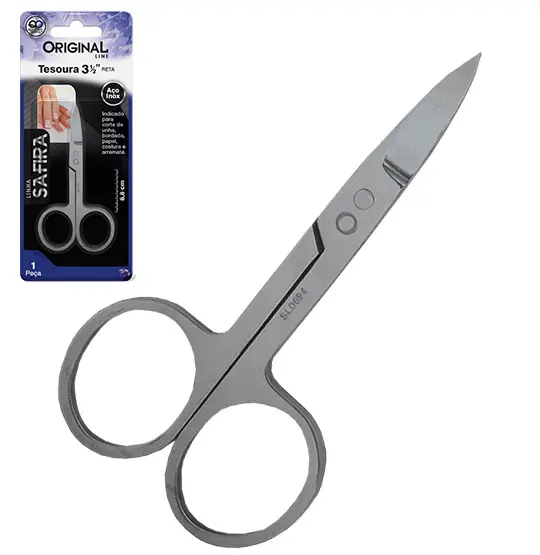 TESOURA DE UNHA DE INOX COM PONTA RETA SAFIRA 3½'' 8,8CM