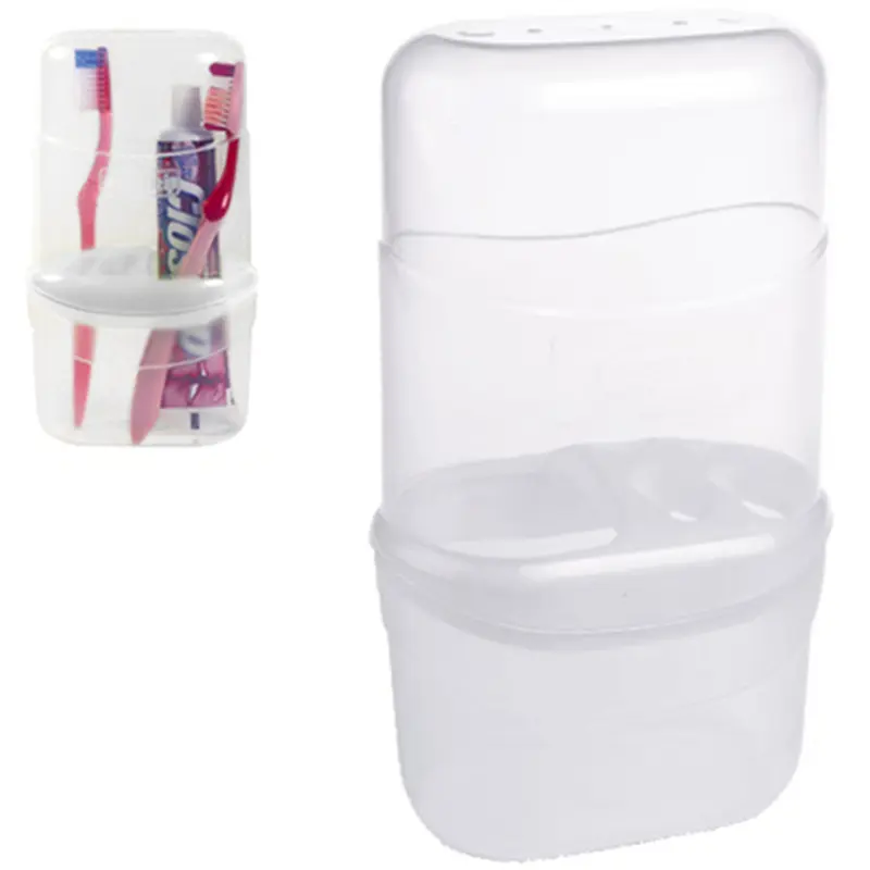 PORTA ESCOVA DENTAL DE PIA DE PLASTICO COM TAMPA BRANCO 19X11,5CM