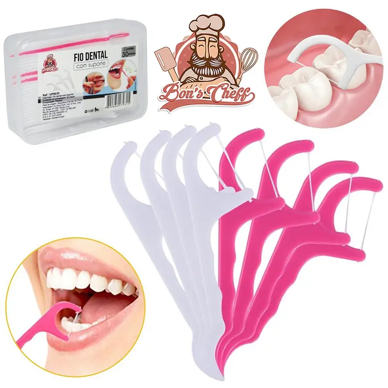PALITO DE DENTE DE PLASTICO COM FIO DENTAL 30 UNIDADES