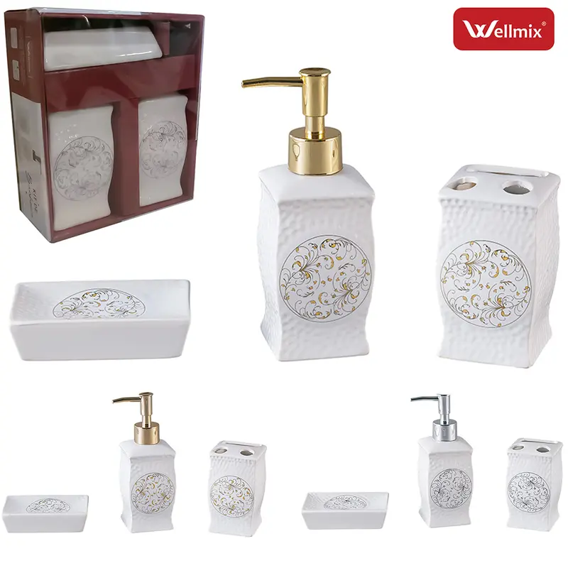 JOGO PARA BANHEIRO DE PORCELANA ARABESCO COM 3 PECAS