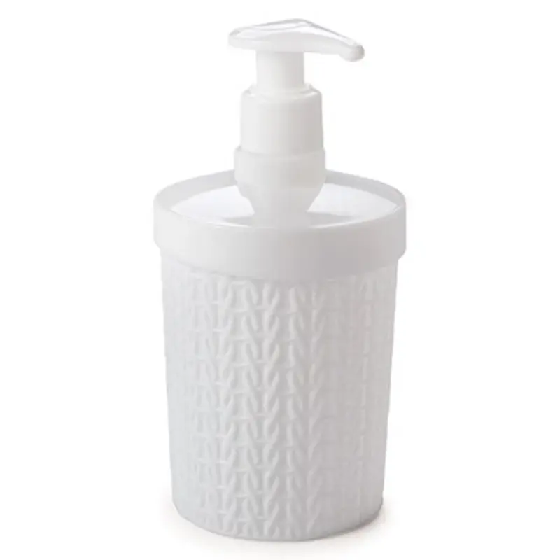 PORTA SABONETE LIQUIDO DE PLASTICO REDONDO RATTAN TRAMA BRANCO 360ML