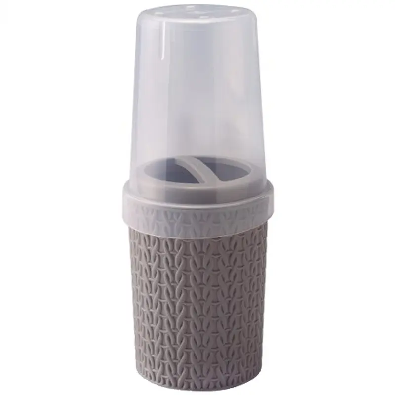 PORTA ESCOVA DENTAL DE PIA DE PLASTICO COM TAMPA REDONDO RATTAN TRAMA COLORS 400ML 20,5X8,3CM DE Ø