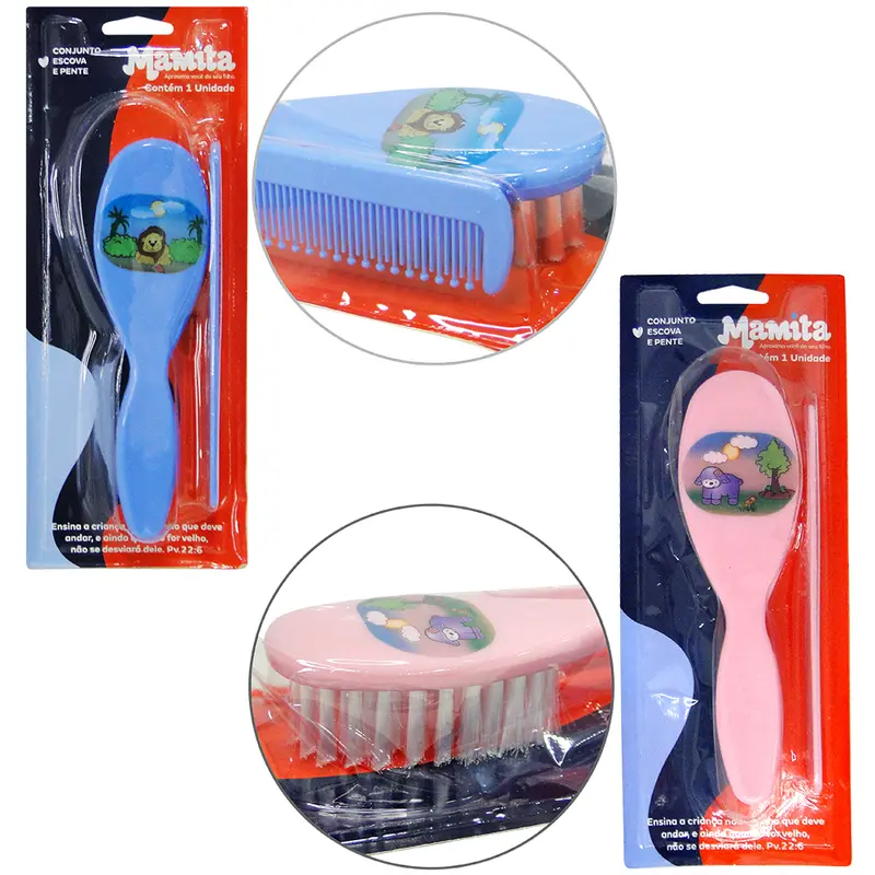 PENTE + ESCOVA DE CABELO ESTAMPAS SORTIDAS NA CARTELA