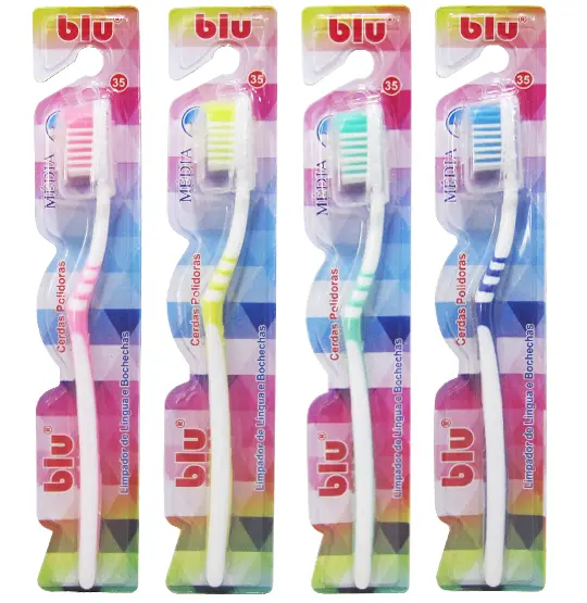 ESCOVA DENTAL MEDIA COM PROTETOR DE CERDA COLORS BLU