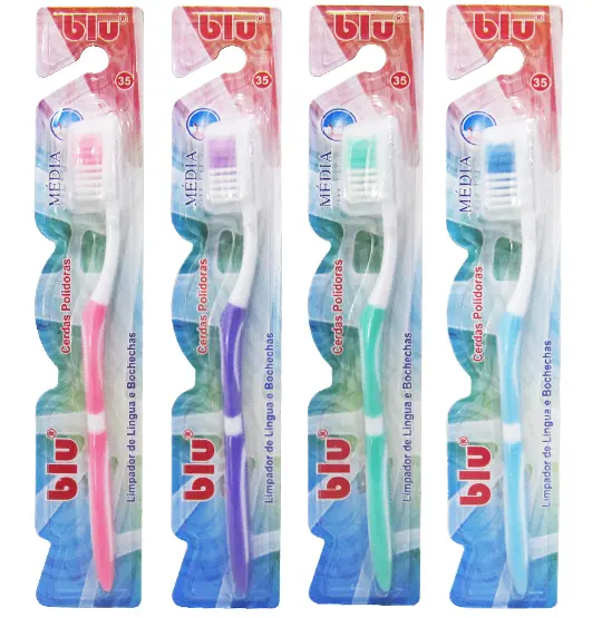 ESCOVA DENTAL MEDIA COM PROTETOR DE CERDA COLORS BLU