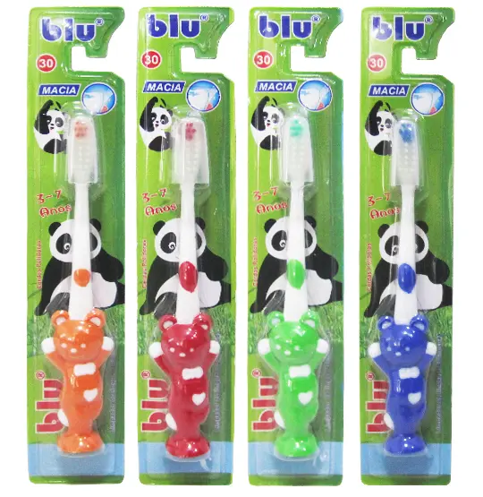 ESCOVA DENTAL INFANTIL MACIA URSO COM PROTETOR DE CERDA COLORS BLU