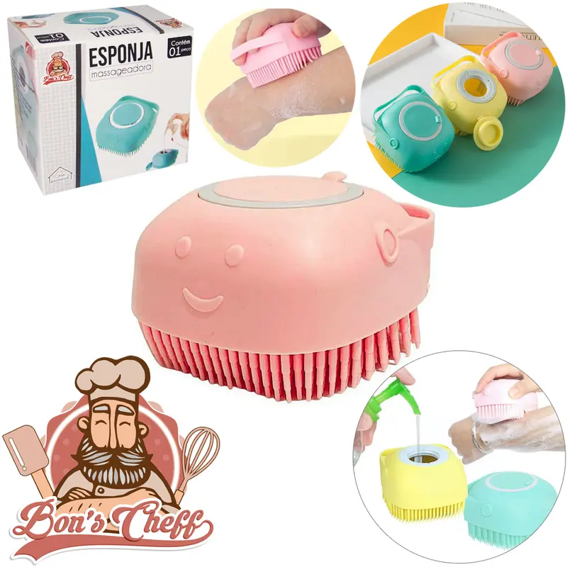 ESPONJA / BUCHA DE SILICONE PARA BANHO COM DISPENSER COLORS 8X8X5CM