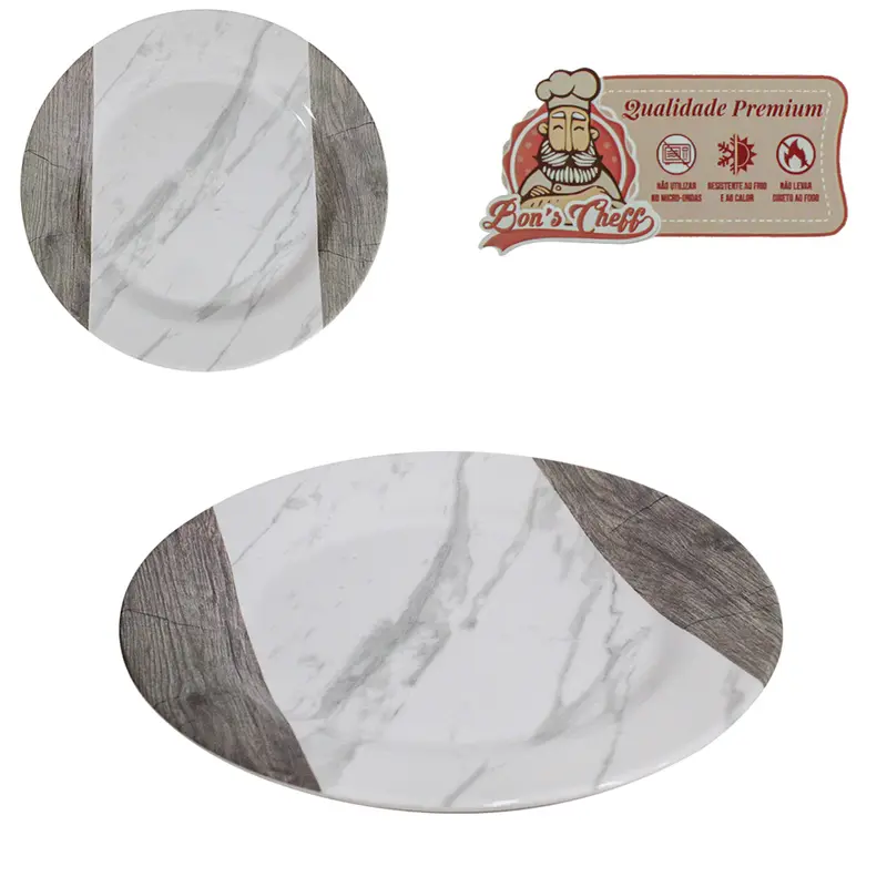 PRATO DE MELAMINA PARA SOBREMESA GOURMET MARMORIZADA 17,5CM DE Ø BONS CHEFF